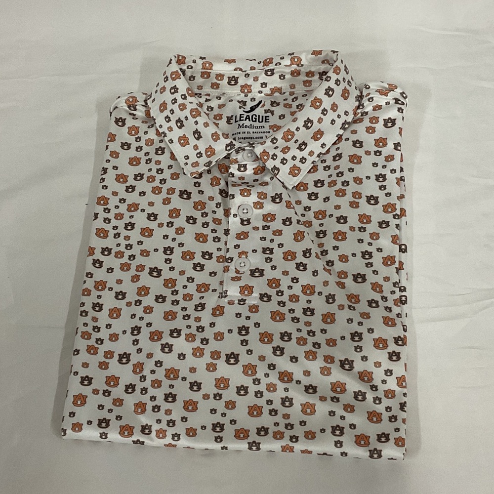 League Men's Polo with White and Brown Pattern